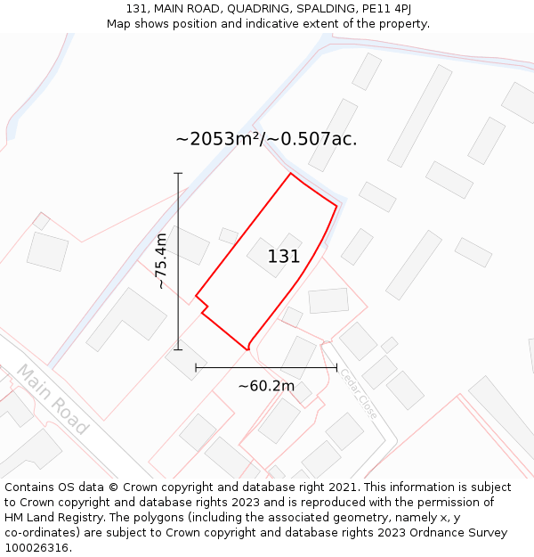 131, MAIN ROAD, QUADRING, SPALDING, PE11 4PJ: Plot and title map