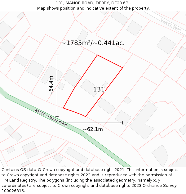 131, MANOR ROAD, DERBY, DE23 6BU: Plot and title map