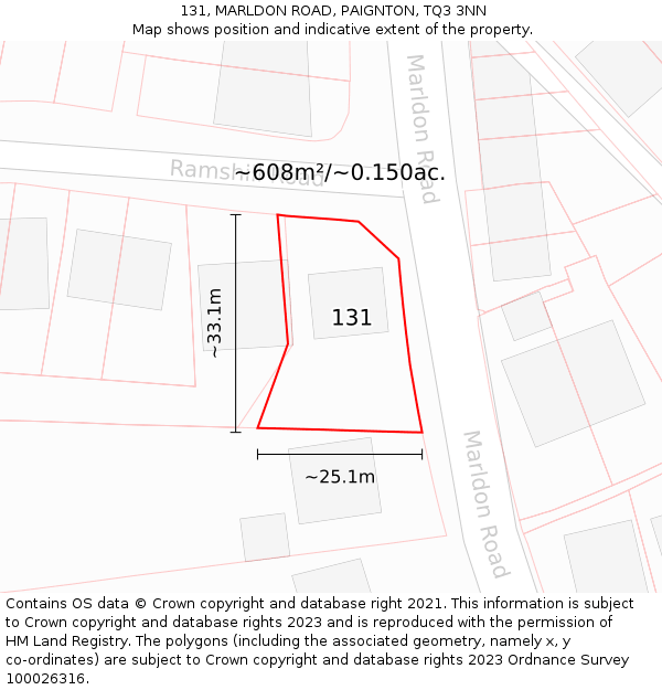 131, MARLDON ROAD, PAIGNTON, TQ3 3NN: Plot and title map