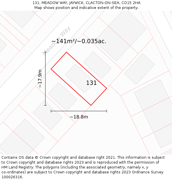 131, MEADOW WAY, JAYWICK, CLACTON-ON-SEA, CO15 2HA: Plot and title map