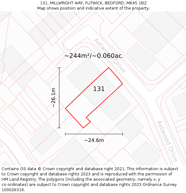 131, MILLWRIGHT WAY, FLITWICK, BEDFORD, MK45 1BZ: Plot and title map