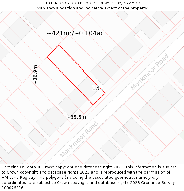 131, MONKMOOR ROAD, SHREWSBURY, SY2 5BB: Plot and title map