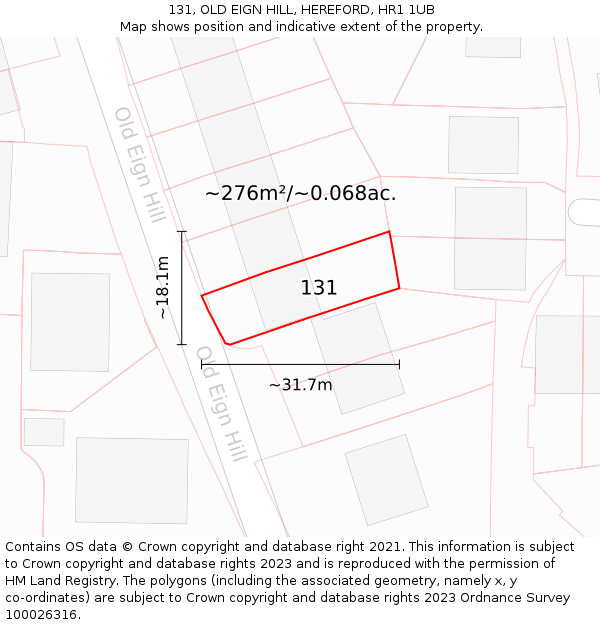 131, OLD EIGN HILL, HEREFORD, HR1 1UB: Plot and title map