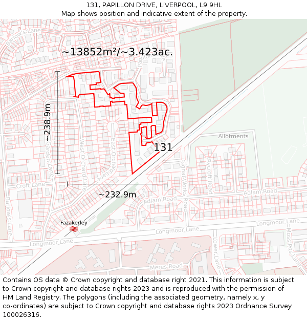 131, PAPILLON DRIVE, LIVERPOOL, L9 9HL: Plot and title map