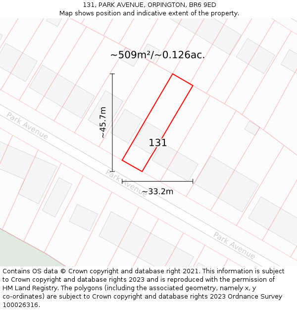 131, PARK AVENUE, ORPINGTON, BR6 9ED: Plot and title map
