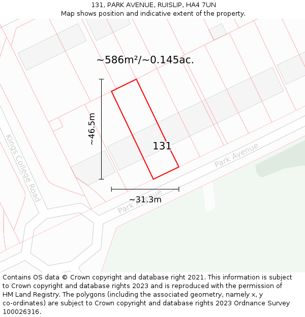 131, PARK AVENUE, RUISLIP, HA4 7UN: Plot and title map