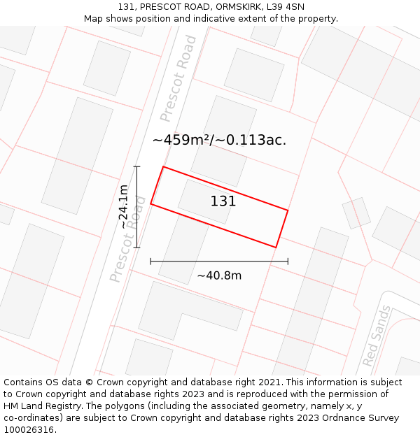 131, PRESCOT ROAD, ORMSKIRK, L39 4SN: Plot and title map