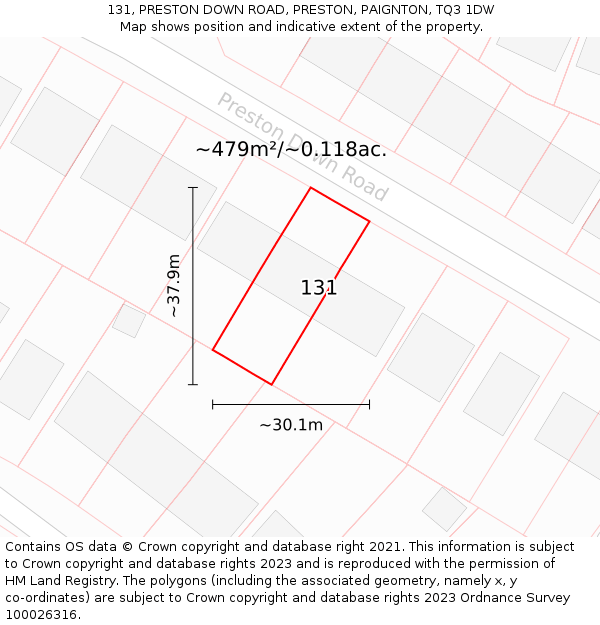 131, PRESTON DOWN ROAD, PRESTON, PAIGNTON, TQ3 1DW: Plot and title map