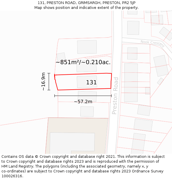 131, PRESTON ROAD, GRIMSARGH, PRESTON, PR2 5JP: Plot and title map