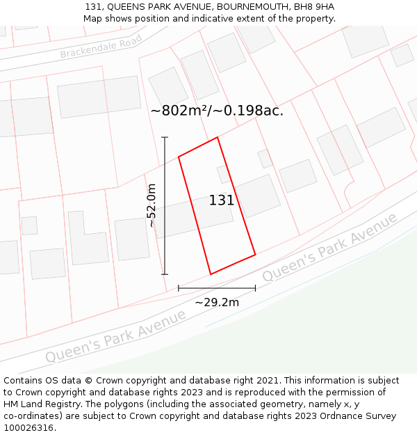 131, QUEENS PARK AVENUE, BOURNEMOUTH, BH8 9HA: Plot and title map