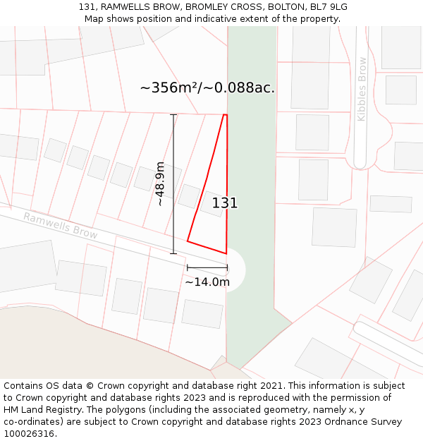 131, RAMWELLS BROW, BROMLEY CROSS, BOLTON, BL7 9LG: Plot and title map