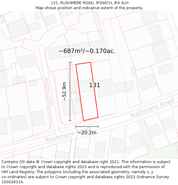 131, RUSHMERE ROAD, IPSWICH, IP4 4LH: Plot and title map