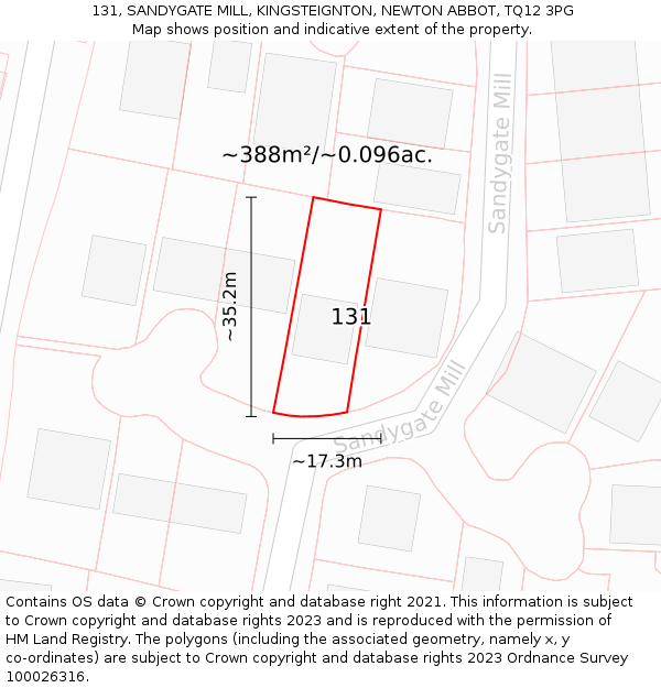 131, SANDYGATE MILL, KINGSTEIGNTON, NEWTON ABBOT, TQ12 3PG: Plot and title map