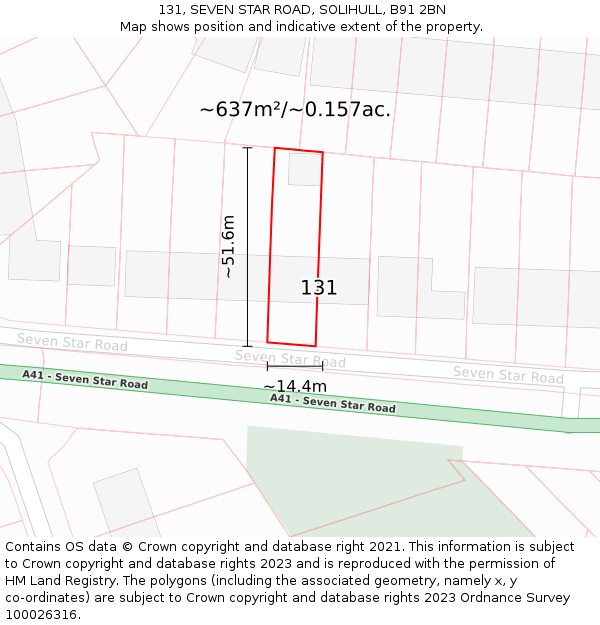 131, SEVEN STAR ROAD, SOLIHULL, B91 2BN: Plot and title map