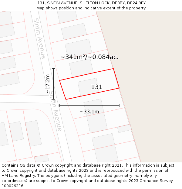 131, SINFIN AVENUE, SHELTON LOCK, DERBY, DE24 9EY: Plot and title map