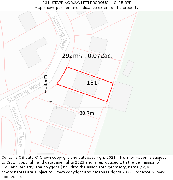 131, STARRING WAY, LITTLEBOROUGH, OL15 8RE: Plot and title map