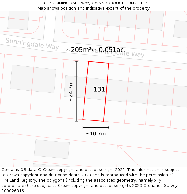 131, SUNNINGDALE WAY, GAINSBOROUGH, DN21 1FZ: Plot and title map