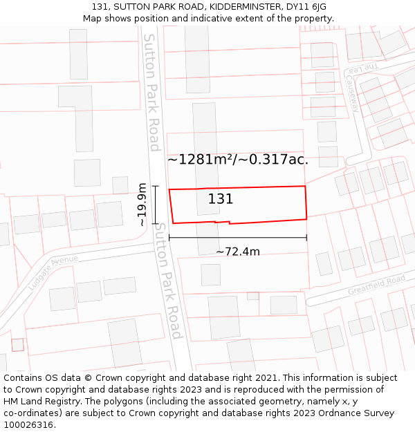 131, SUTTON PARK ROAD, KIDDERMINSTER, DY11 6JG: Plot and title map