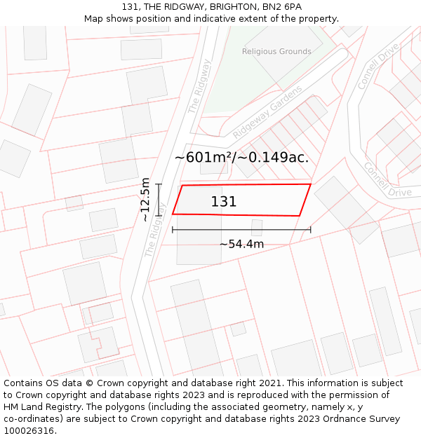 131, THE RIDGWAY, BRIGHTON, BN2 6PA: Plot and title map