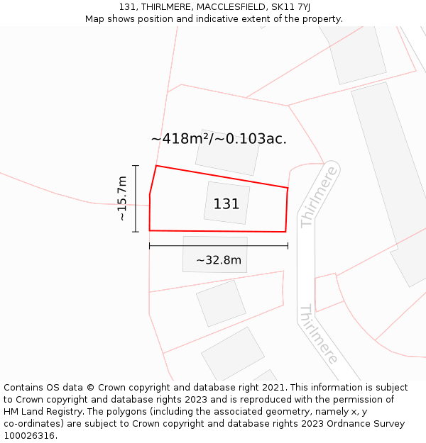 131, THIRLMERE, MACCLESFIELD, SK11 7YJ: Plot and title map