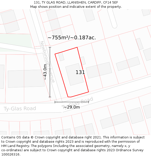 131, TY GLAS ROAD, LLANISHEN, CARDIFF, CF14 5EF: Plot and title map