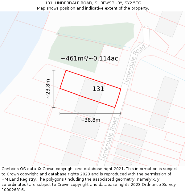 131, UNDERDALE ROAD, SHREWSBURY, SY2 5EG: Plot and title map