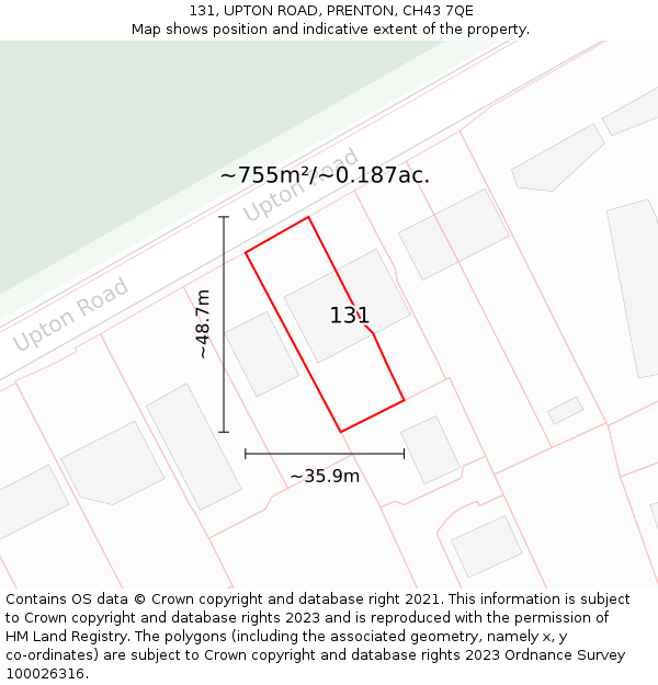 131, UPTON ROAD, PRENTON, CH43 7QE: Plot and title map