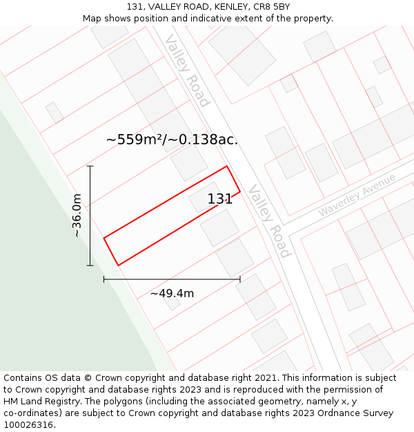 131, VALLEY ROAD, KENLEY, CR8 5BY: Plot and title map