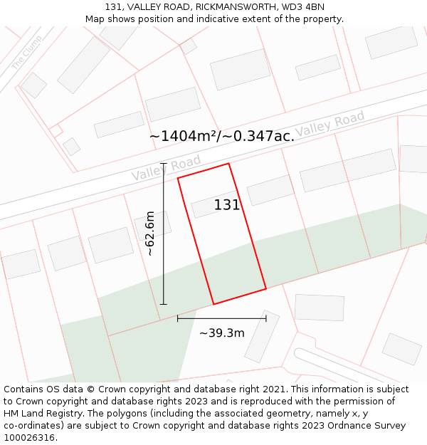 131, VALLEY ROAD, RICKMANSWORTH, WD3 4BN: Plot and title map