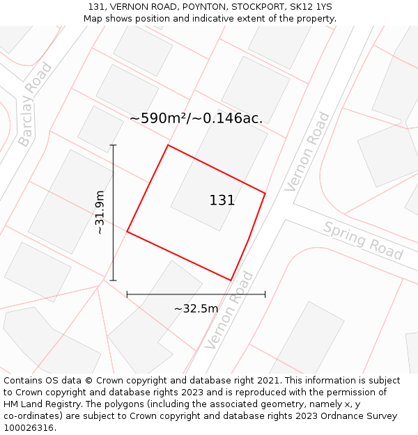 131, VERNON ROAD, POYNTON, STOCKPORT, SK12 1YS: Plot and title map