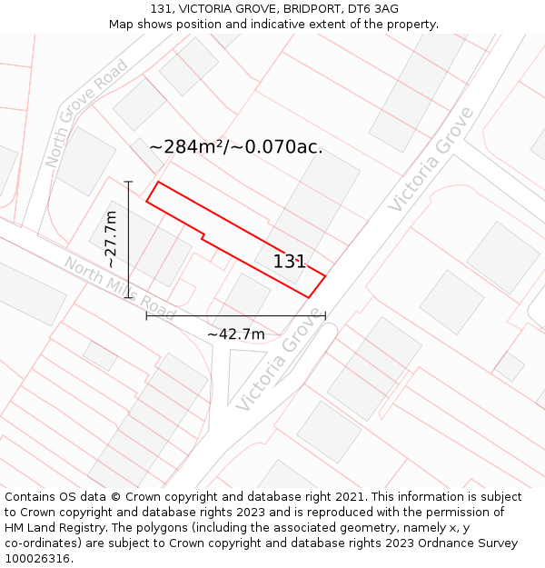 131, VICTORIA GROVE, BRIDPORT, DT6 3AG: Plot and title map