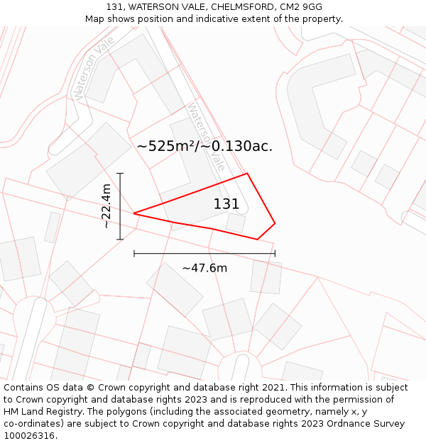 131, WATERSON VALE, CHELMSFORD, CM2 9GG: Plot and title map