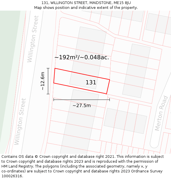 131, WILLINGTON STREET, MAIDSTONE, ME15 8JU: Plot and title map