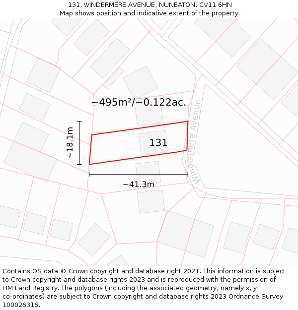 131, WINDERMERE AVENUE, NUNEATON, CV11 6HN: Plot and title map
