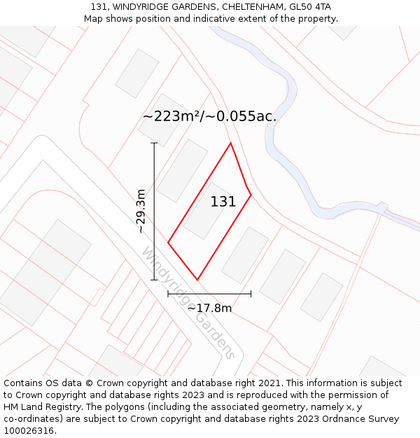 131, WINDYRIDGE GARDENS, CHELTENHAM, GL50 4TA: Plot and title map