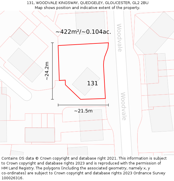131, WOODVALE KINGSWAY, QUEDGELEY, GLOUCESTER, GL2 2BU: Plot and title map