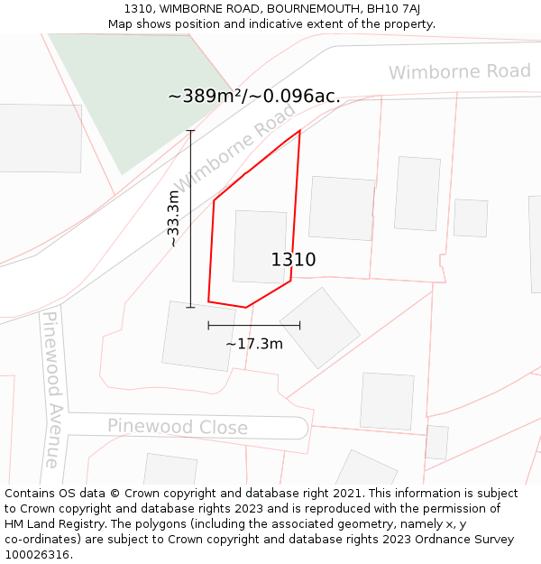 1310, WIMBORNE ROAD, BOURNEMOUTH, BH10 7AJ: Plot and title map