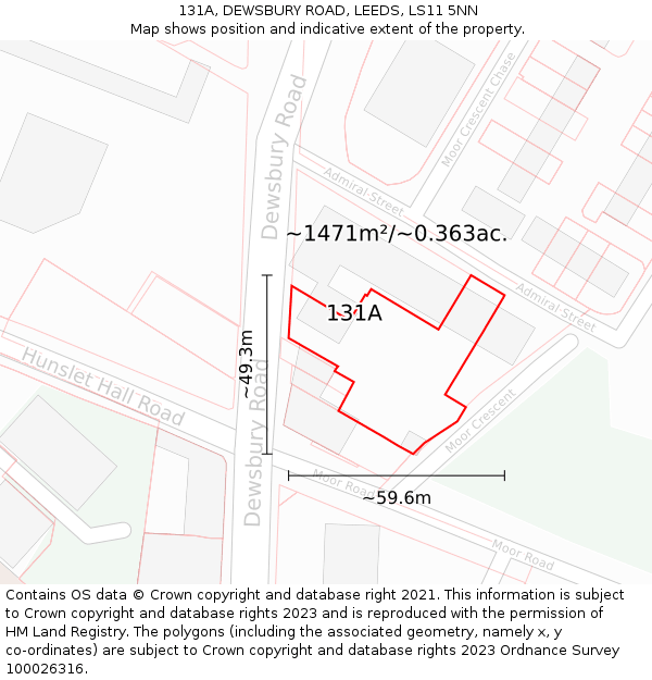 131A, DEWSBURY ROAD, LEEDS, LS11 5NN: Plot and title map