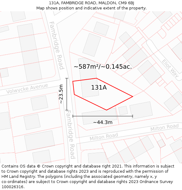 131A, FAMBRIDGE ROAD, MALDON, CM9 6BJ: Plot and title map