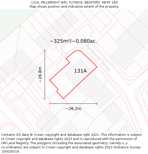 131A, MILLWRIGHT WAY, FLITWICK, BEDFORD, MK45 1BZ: Plot and title map
