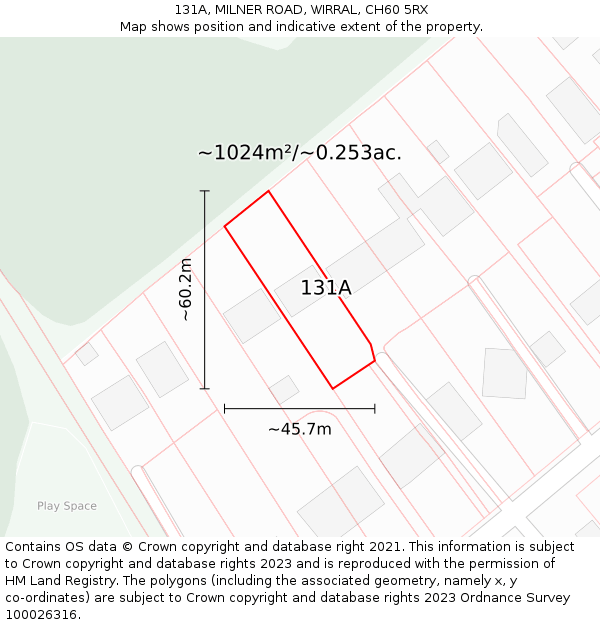 131A, MILNER ROAD, WIRRAL, CH60 5RX: Plot and title map