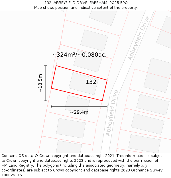 132, ABBEYFIELD DRIVE, FAREHAM, PO15 5PQ: Plot and title map