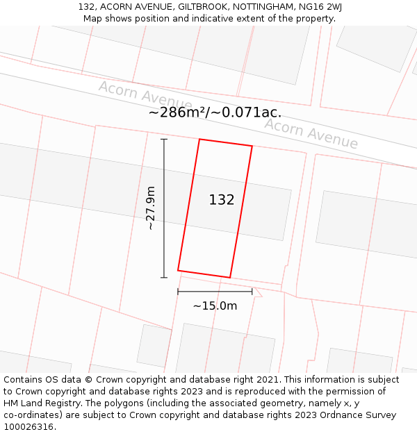 132, ACORN AVENUE, GILTBROOK, NOTTINGHAM, NG16 2WJ: Plot and title map