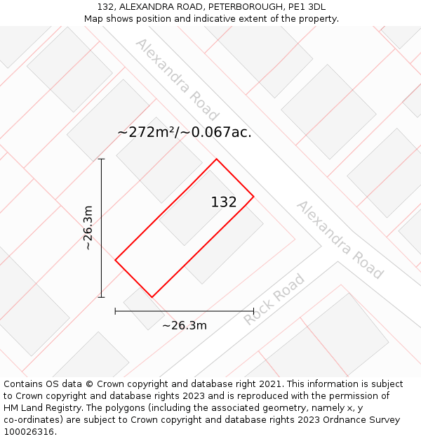 132, ALEXANDRA ROAD, PETERBOROUGH, PE1 3DL: Plot and title map