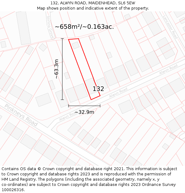 132, ALWYN ROAD, MAIDENHEAD, SL6 5EW: Plot and title map