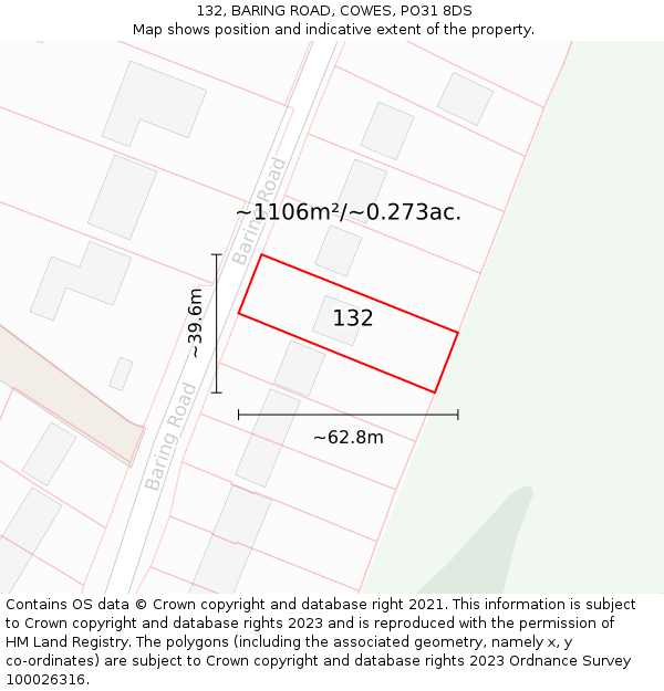 132, BARING ROAD, COWES, PO31 8DS: Plot and title map