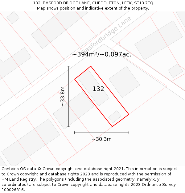 132, BASFORD BRIDGE LANE, CHEDDLETON, LEEK, ST13 7EQ: Plot and title map