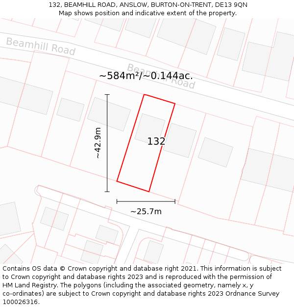 132, BEAMHILL ROAD, ANSLOW, BURTON-ON-TRENT, DE13 9QN: Plot and title map