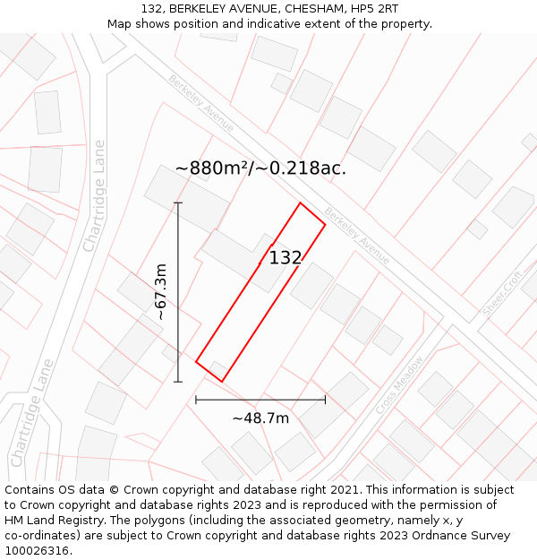 132, BERKELEY AVENUE, CHESHAM, HP5 2RT: Plot and title map