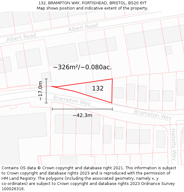 132, BRAMPTON WAY, PORTISHEAD, BRISTOL, BS20 6YT: Plot and title map